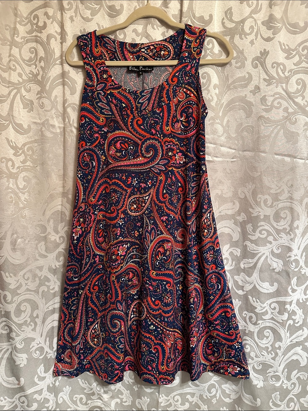 Blue Paisley Sleeveless Midi Dress by Ellen Parker